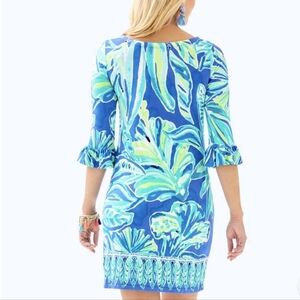 Lilly Pulitzer Sophie Dress Extra Large Ruffle Sleeve Green Blue 3/4 Sleeve